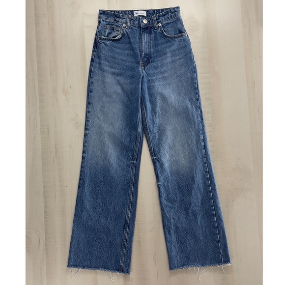 ZARA women’s straight leg cotton raw hem denim jeans 4 - Picture 4 of 7